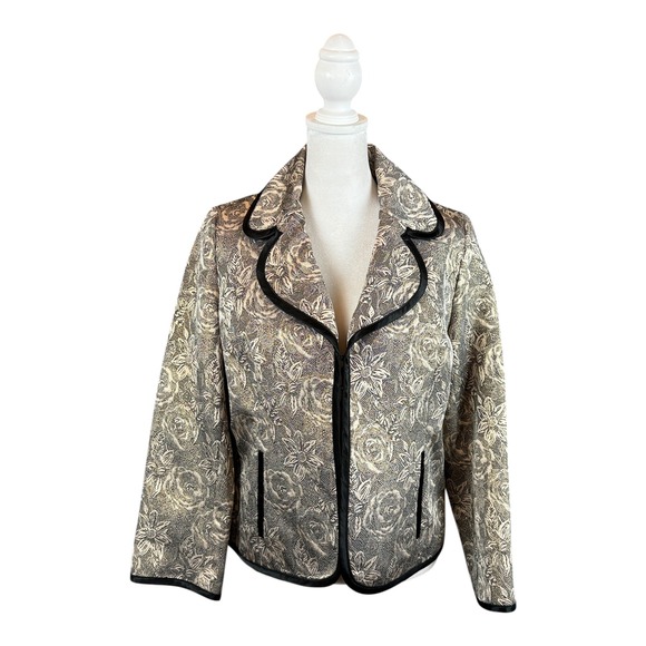Laura Ashley Jackets & Blazers - Laura Ashley Petite Blazer PM Metallic Floral Brocade Satin Trim Evening Jacket